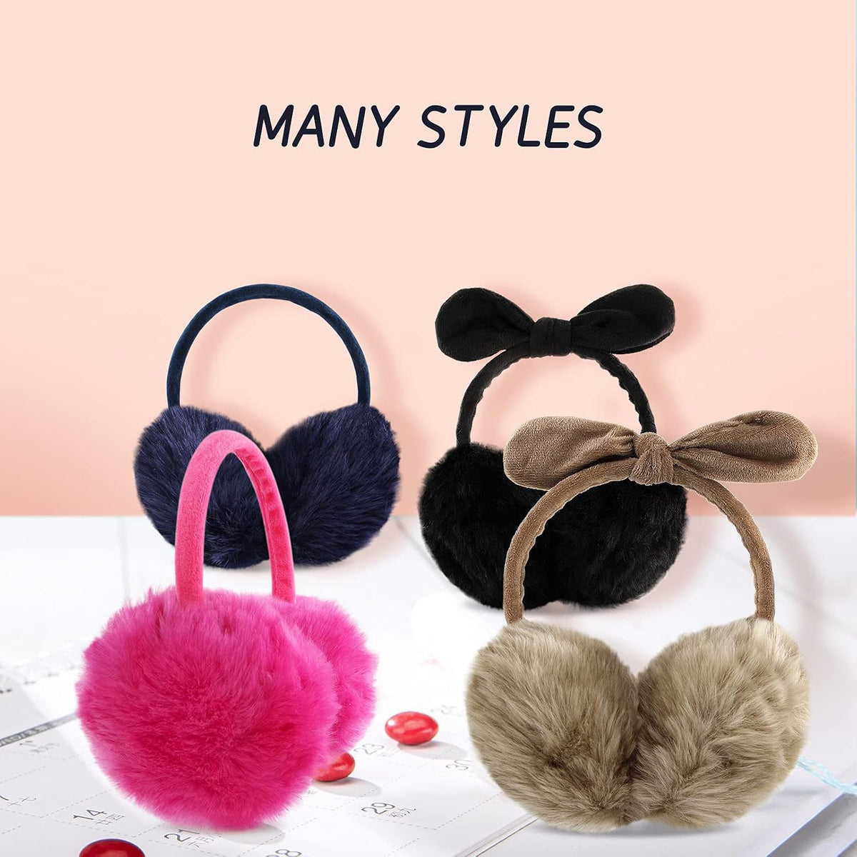 POXIMI Women Winter Earmuffs Girl Ski Adjustable Ear Covers for Kid Cute Bow Ear Warmer Outdoor Earmuff Fleece Lining