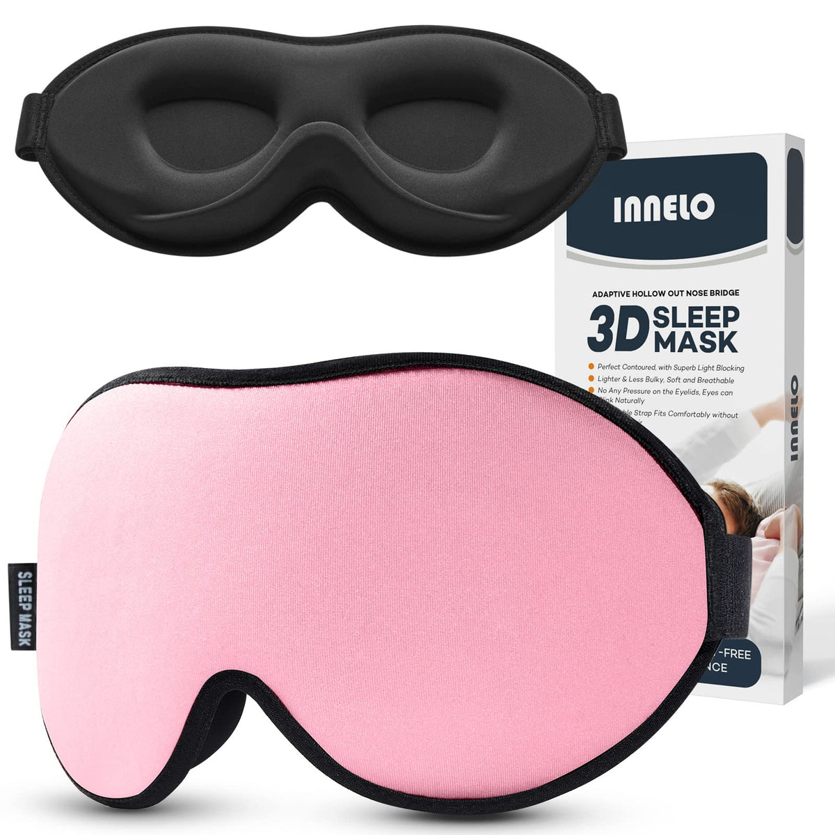 INNELO Sleep Mask for Side Sleeper, 3D Zero-Pressure, 100% Blackout, Nap