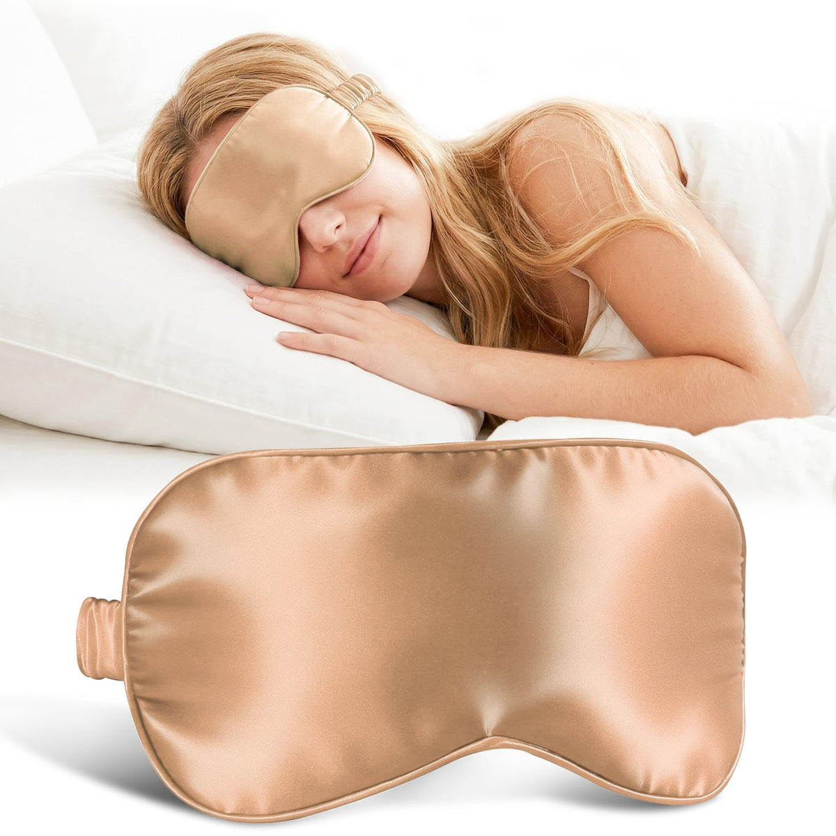 ZLYC 100% Mulberry Silk Sleep Mask Light Blocking Blindfold, Solid Beige