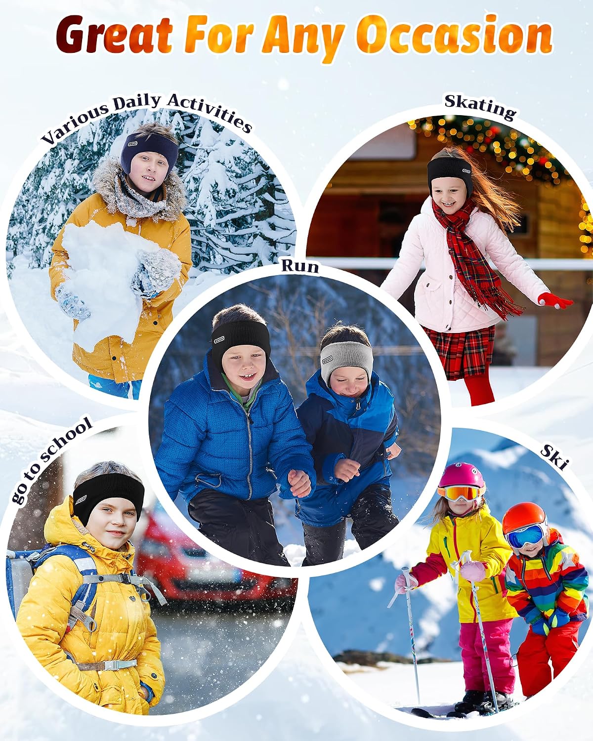 JenPen 3 Pcs Double-layer Ear Warmer Headbands for Kids