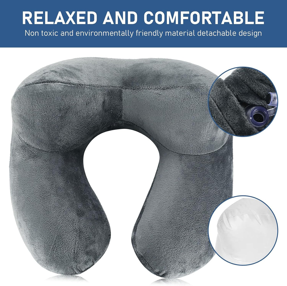 1 PcsInflatable Travel Pillows for Sleeping Airplane Inflatable Neck Pillow for Traveling Pillow Inflatable Travel Neck Pillows for Airplanes Sleeping, Train, Car, Office, with Eye Masks, Earplugs