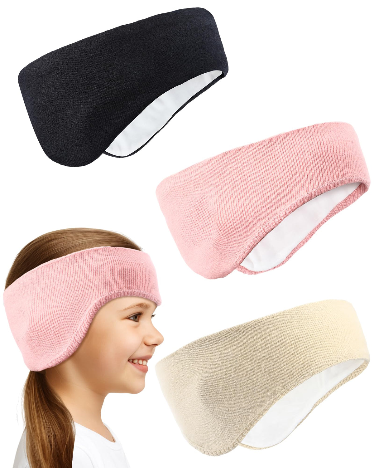 JenPen 3 Pcs Double-layer Ear Warmer Headbands for Kids