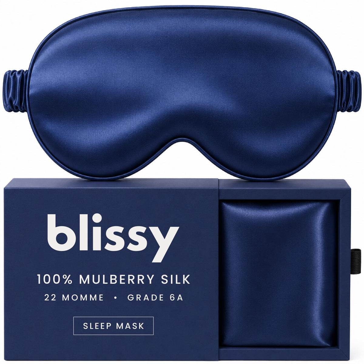 Blissy Silk Sleep Mask - Eye Sleeping Mask for Women & Men for Total Blackout - 100% Pure Mulberry Silk, 22 Momme 6a Fibers - Blindfold Sleep Mask Side Sleeper Eye Cover (Non Adjustable)