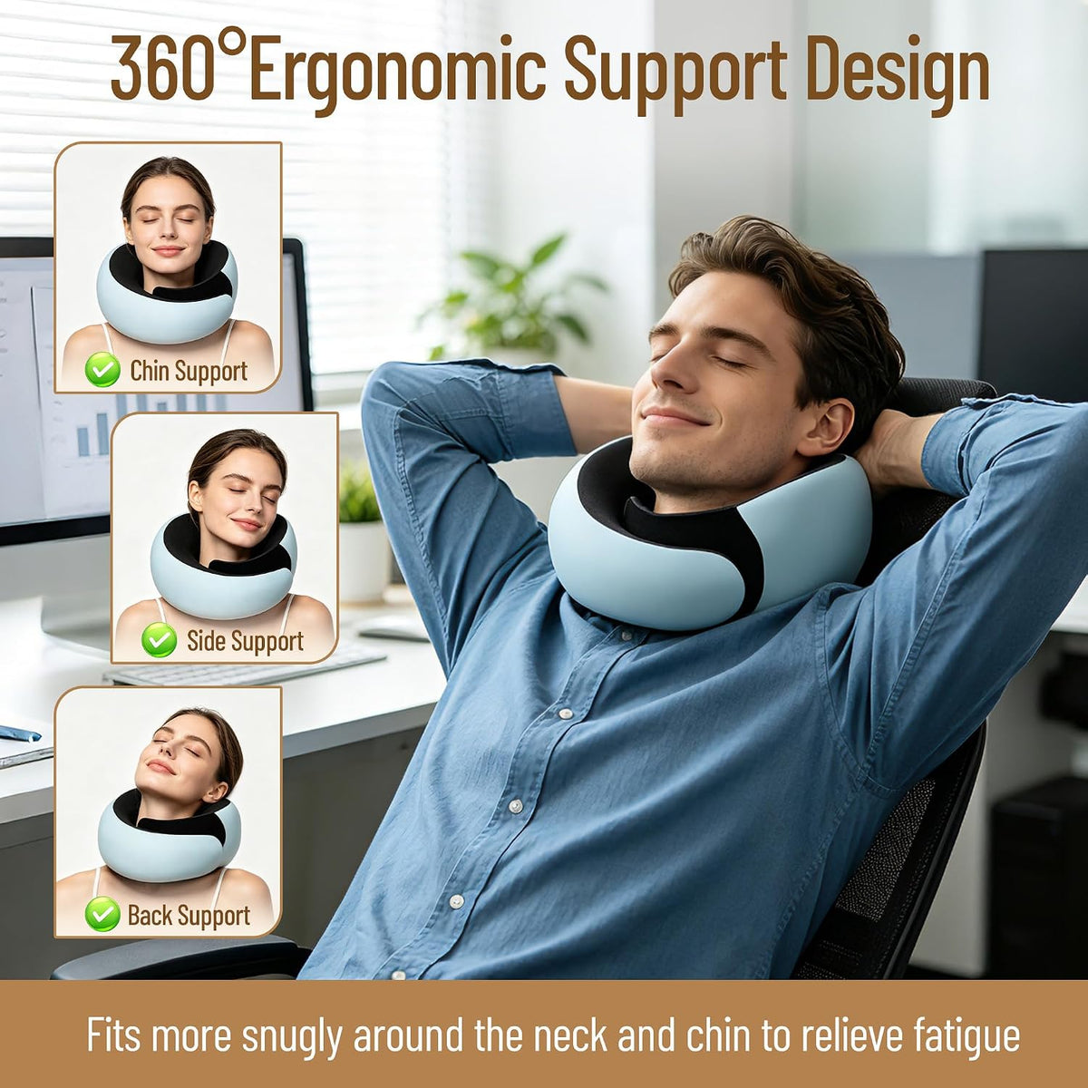 G-Shape Adjustable Memory Foam Travel Neck Pillow for Airplanes (Blue)