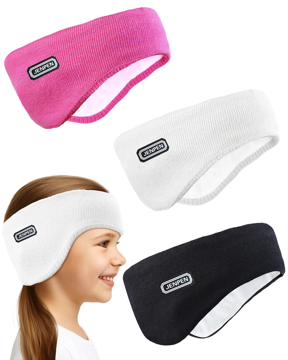 JenPen 3 Pcs Double-layer Ear Warmer Headbands for Kids