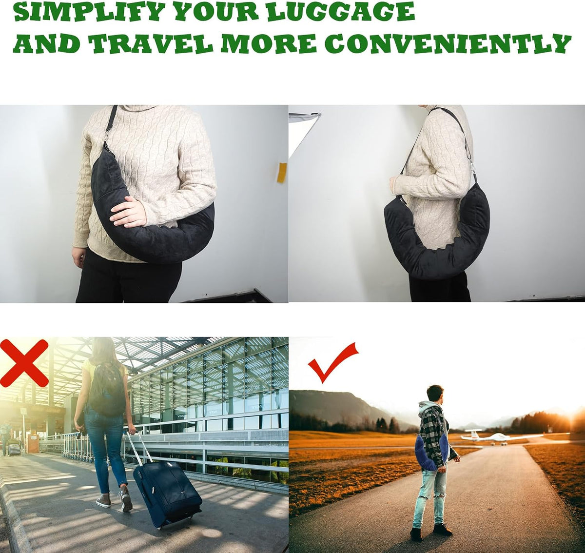1/2PCS Travel Pillow Stuffable with Clothes As Carry-On Luggage Fits Up to 3 Days of Travel Essentials, Multifunctional U-Shaped Pillowcase for Business, Trip, Outdoor (1PCS-Black)