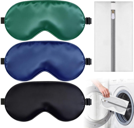 Sleep Mask for Women & Men, Soft Silk Eye Mask with Adjustable Strap 3 Pack