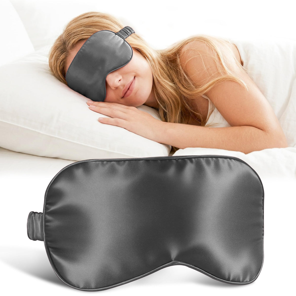 ZLYC 100% Mulberry Silk Sleep Mask Light Blocking Blindfold, Solid Beige