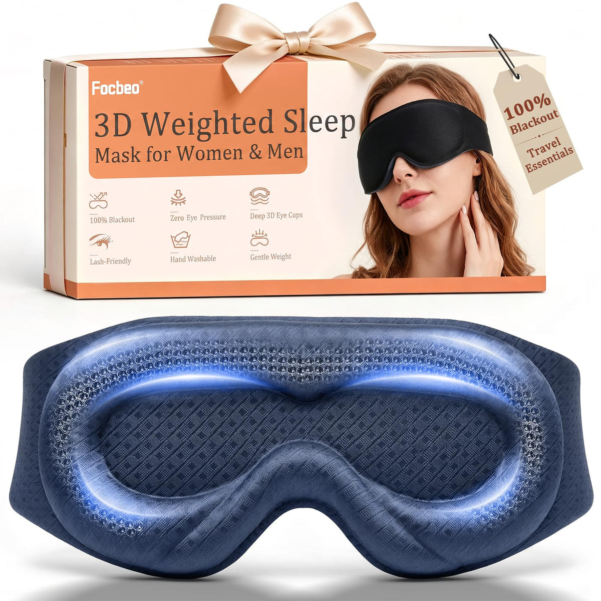 3D Weighted Eye Mask for Sleep & Airplane Travel, 100% Blackout Sleep Mask
