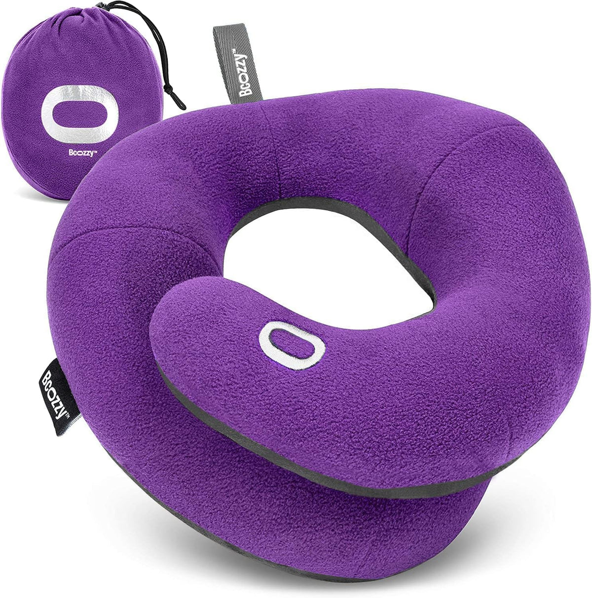 BCOZZY Travel Neck Pillow for Airplane - Patented Head, Neck & Chin Support. Soft, Adjustable Pillow for Comfortable Resting on Long Flights, Car Rides & Recliners. Washable, Carry Bag, Large, Navy