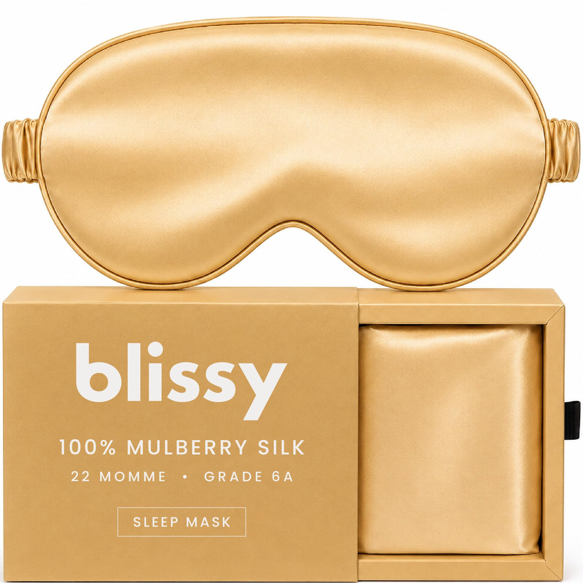 Blissy Silk Sleep Mask - Eye Sleeping Mask for Women & Men for Total Blackout - 100% Pure Mulberry Silk, 22 Momme 6a Fibers - Blindfold Sleep Mask Side Sleeper Eye Cover (Non Adjustable)