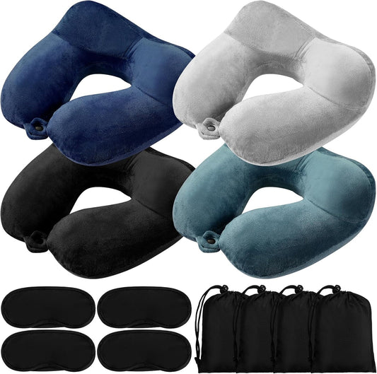 Sintuff 4 Pack Inflatable Neck Pillow for Airplane Travel,Multi Color