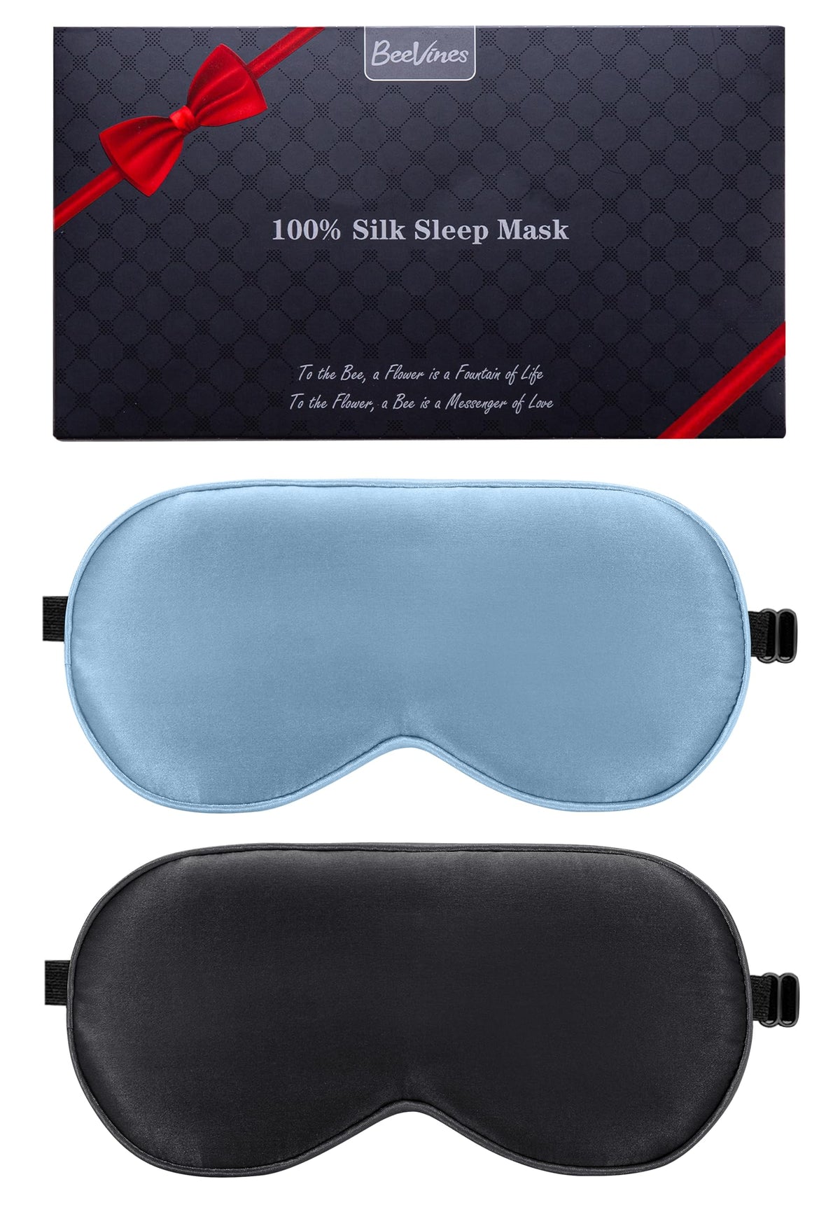 BeeVines 100% Mulberry Silk Sleep Mask, Light Blocking Eye Masks (2 Packs)