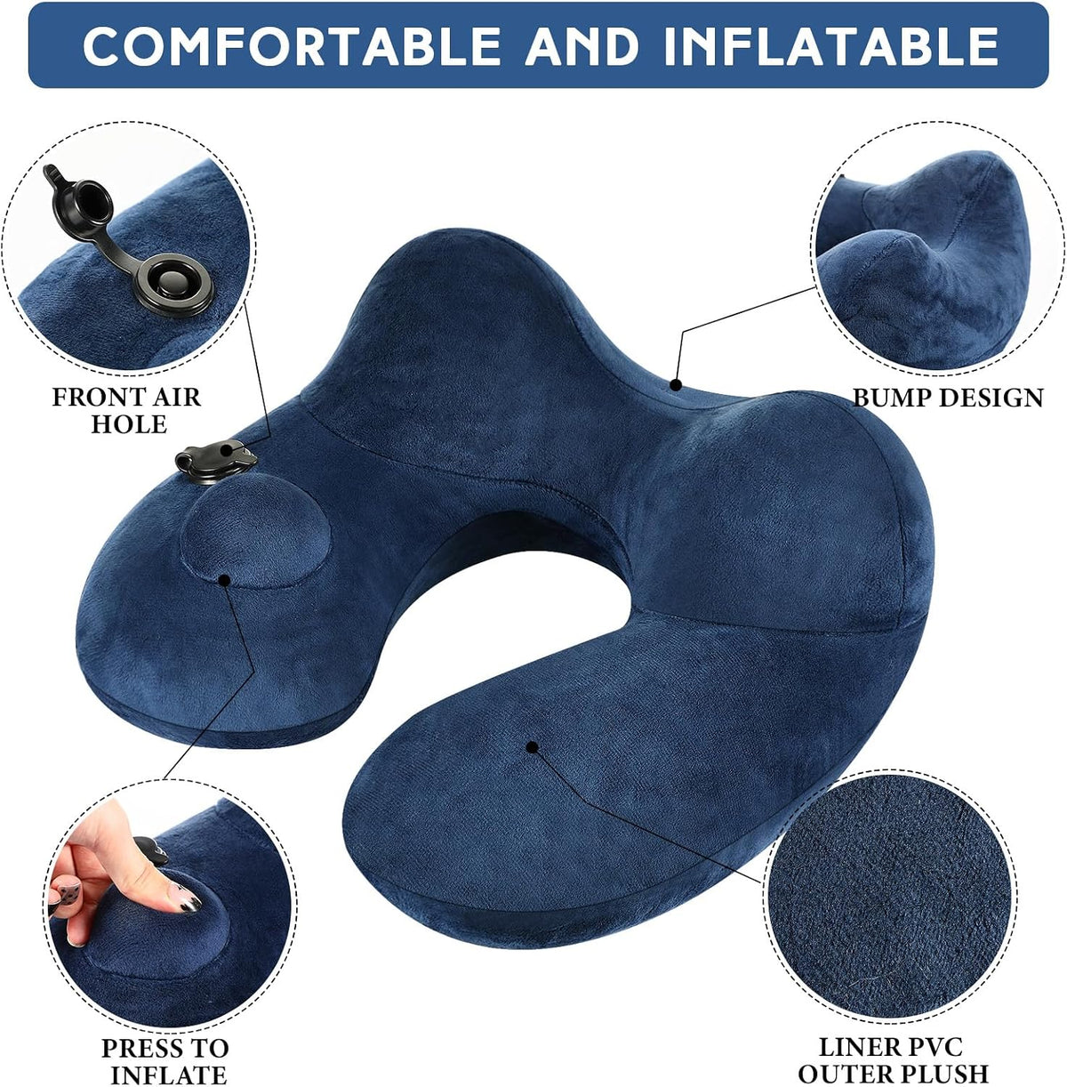Xtinmee 2pcs Self-Inflatable Pillow with Compact Bag, Gray, Blue