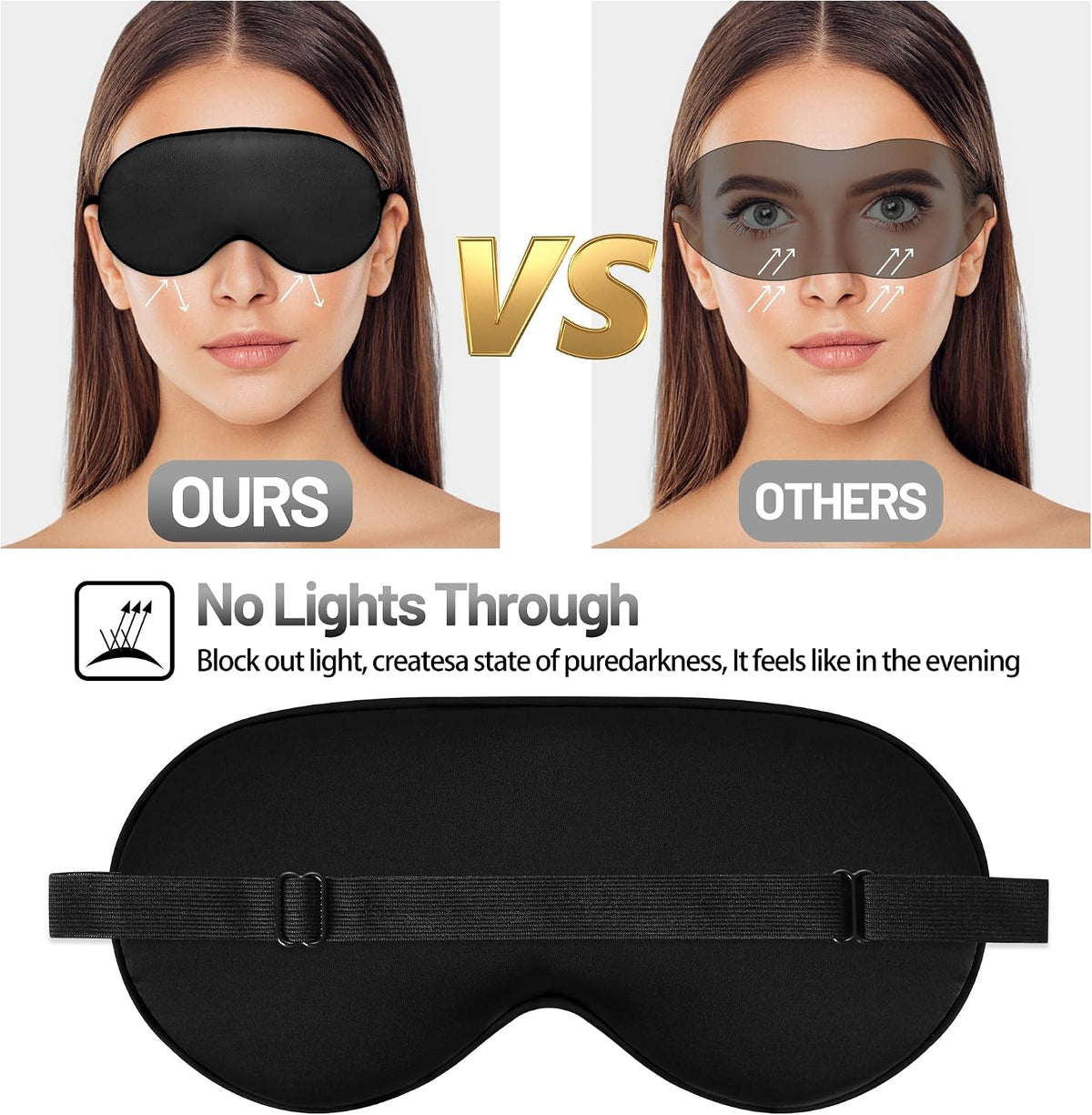 Silk Sleep Mask, Blackout Sleeping Eye Mask with Adjustable Strap 3 Pack