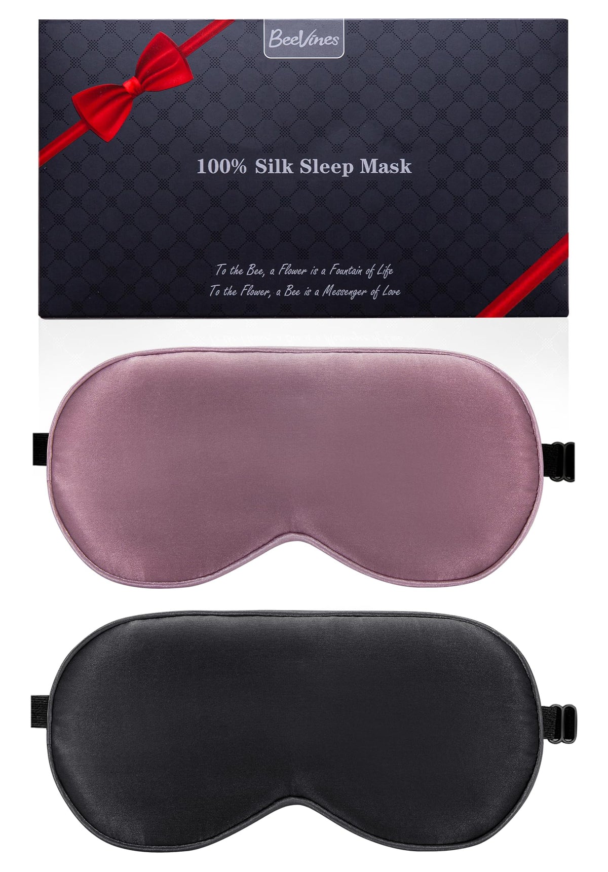 BeeVines 100% Mulberry Silk Sleep Mask, Light Blocking Eye Masks (2 Packs)