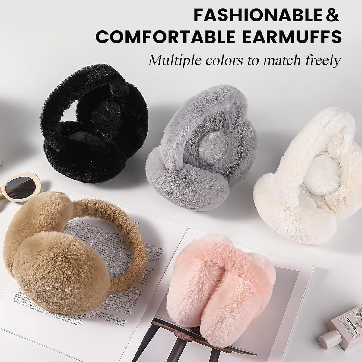 Pleneal Winter Foldable Ear Muffs with Touchscreen Gloves for Women