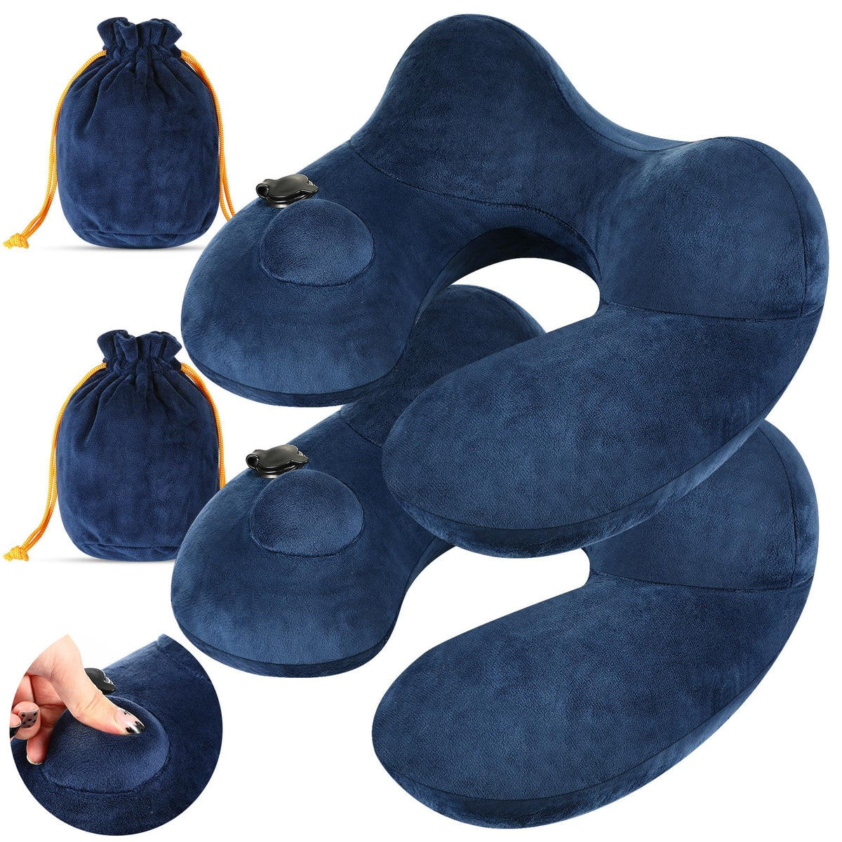 Xtinmee 2pcs Self-Inflatable Pillow with Compact Bag, Gray, Blue