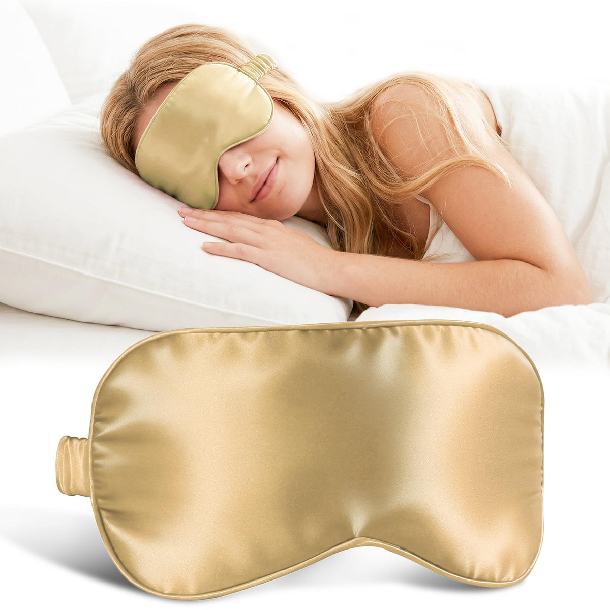 ZLYC 100% Mulberry Silk Sleep Mask Light Blocking Blindfold, Solid Beige