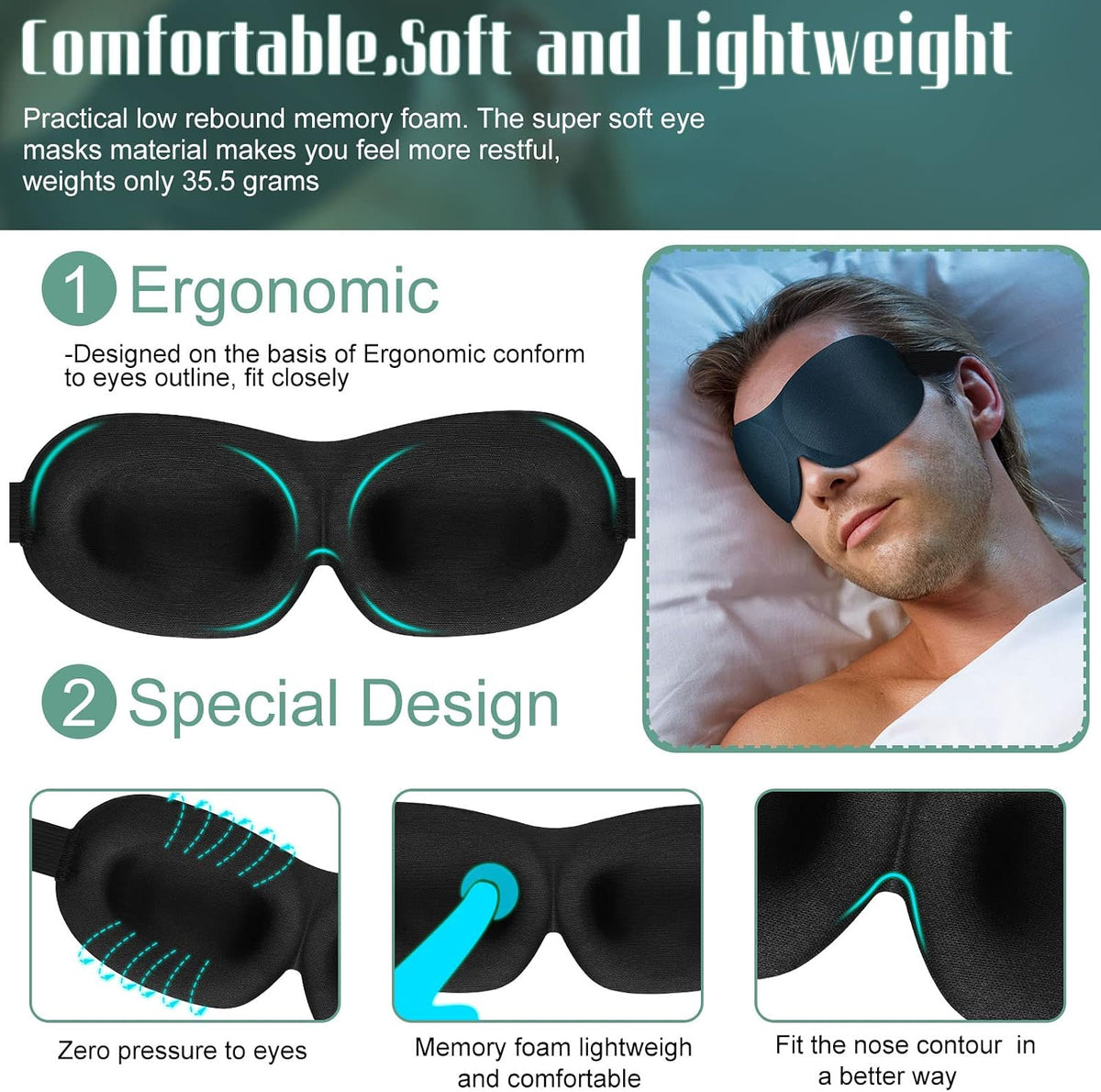 8 Pcs Sleep Mask 3D Eye Masks for Sleeping, Medium, Fresh Colors