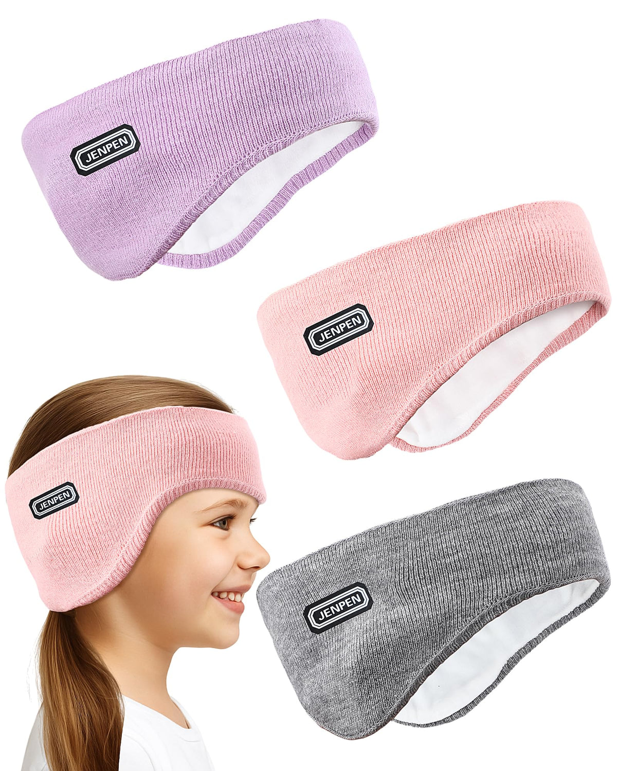 JenPen 3 Pcs Double-layer Ear Warmer Headbands for Kids