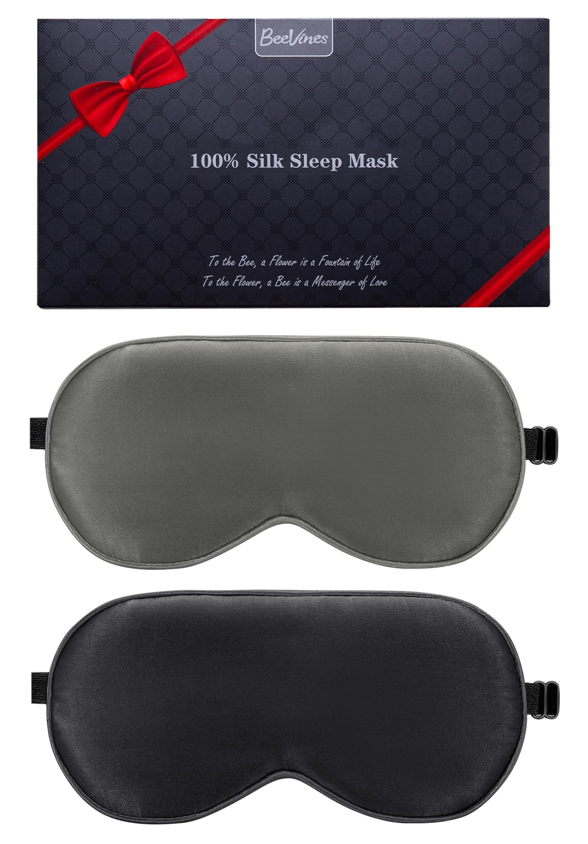 BeeVines 100% Mulberry Silk Sleep Mask, Light Blocking Eye Masks (2 Packs)