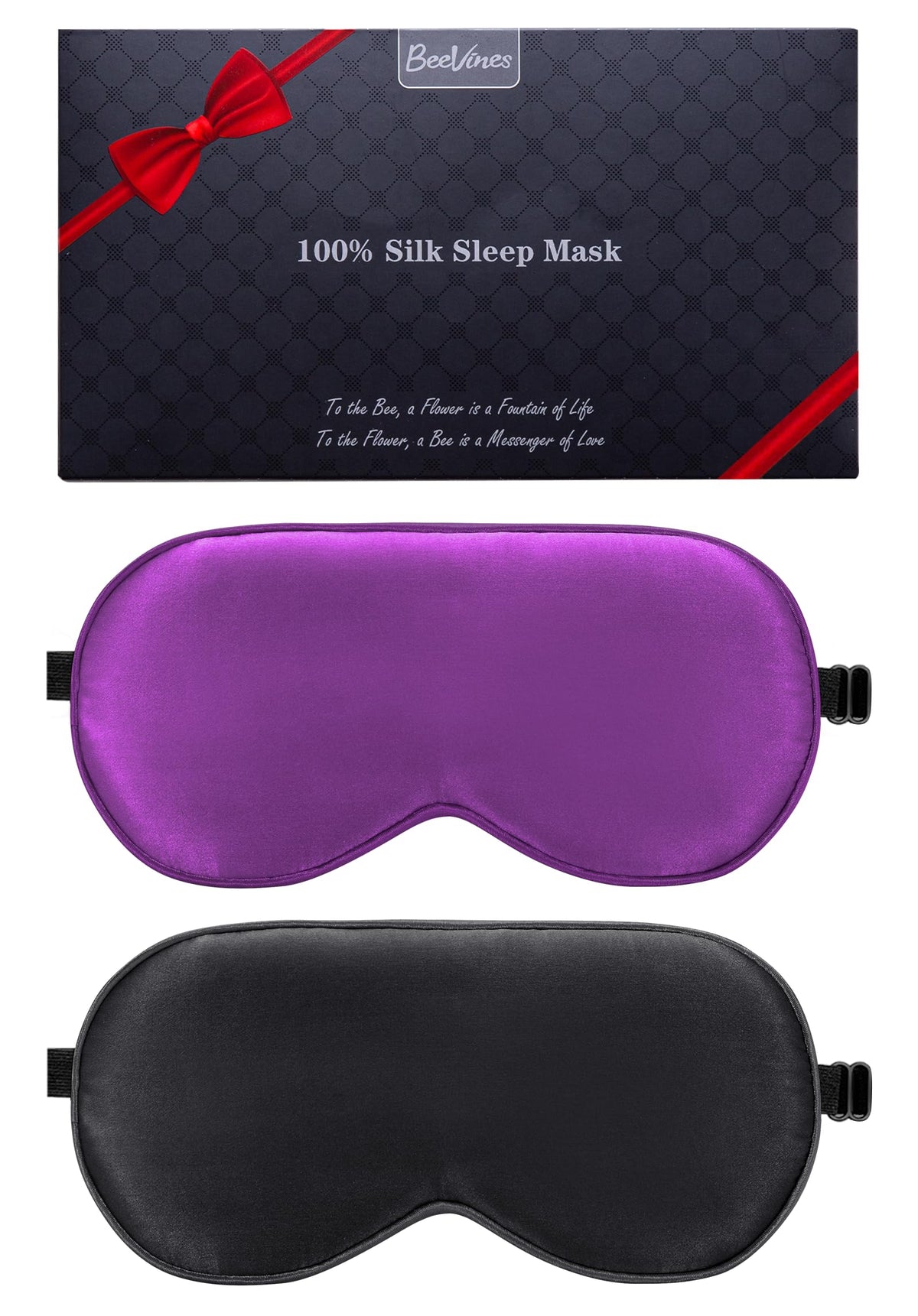 BeeVines 100% Mulberry Silk Sleep Mask, Light Blocking Eye Masks (2 Packs)