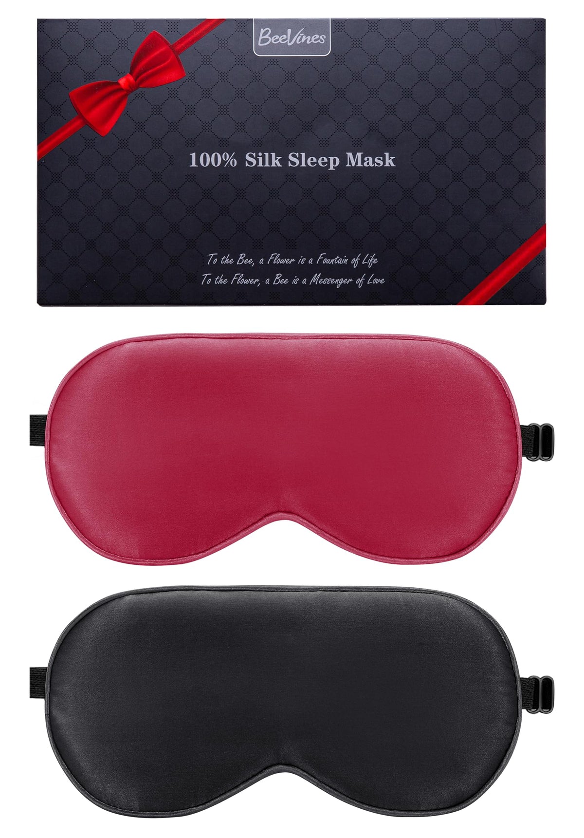 BeeVines 100% Mulberry Silk Sleep Mask, Light Blocking Eye Masks (2 Packs)