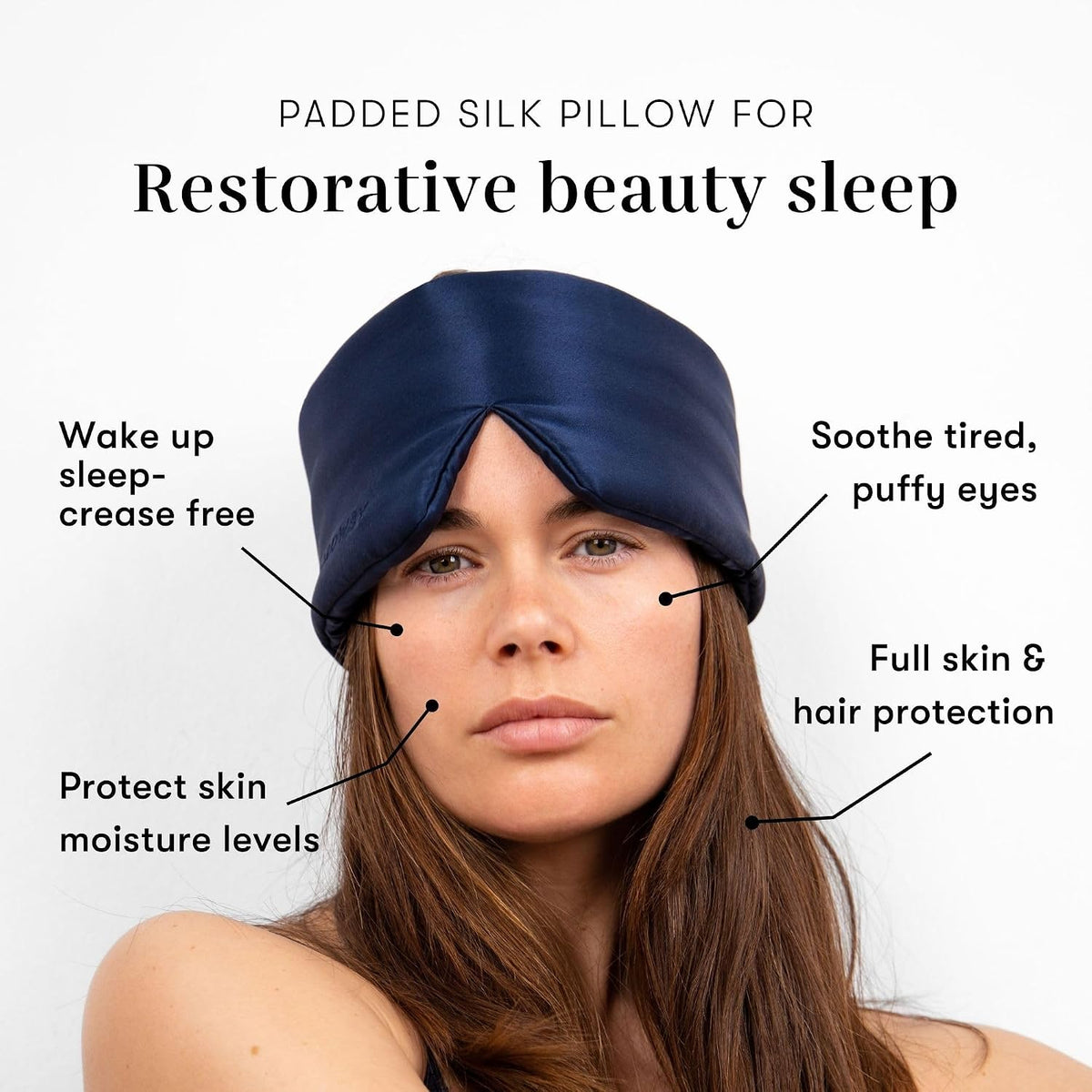 DROWSY Silk Sleep Mask - Face-Hugging, Padded Cocoon for Luxury Sleep in Total Darkness - 100% Pure Mulberry Silk, Skin-Hydrating & Adjustable (Midnight Blue)