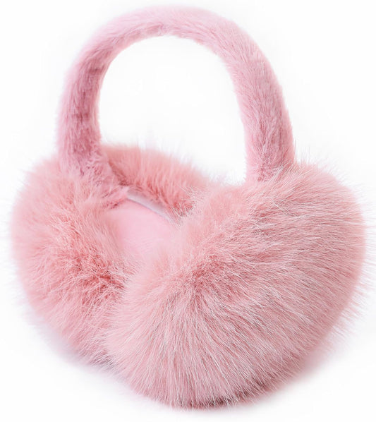 Eyegla Ear Muffs for Women Winter Adjustable & Foldable Fuzzy Earmuffs Fluffy Soft Ear Covers for Cold Weather