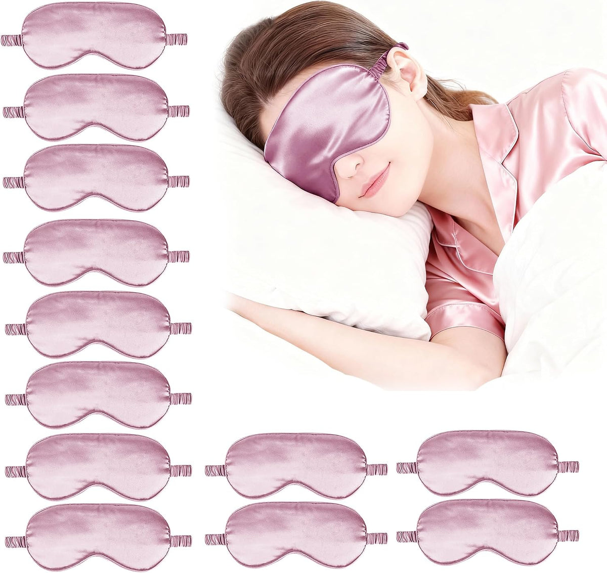 12PACK Silky Sleep Masks Satin Eye Mask Silk Eyes Cover for Sleeping Blackout Eyeshades Soft Blindfold Travel Nap Gifts