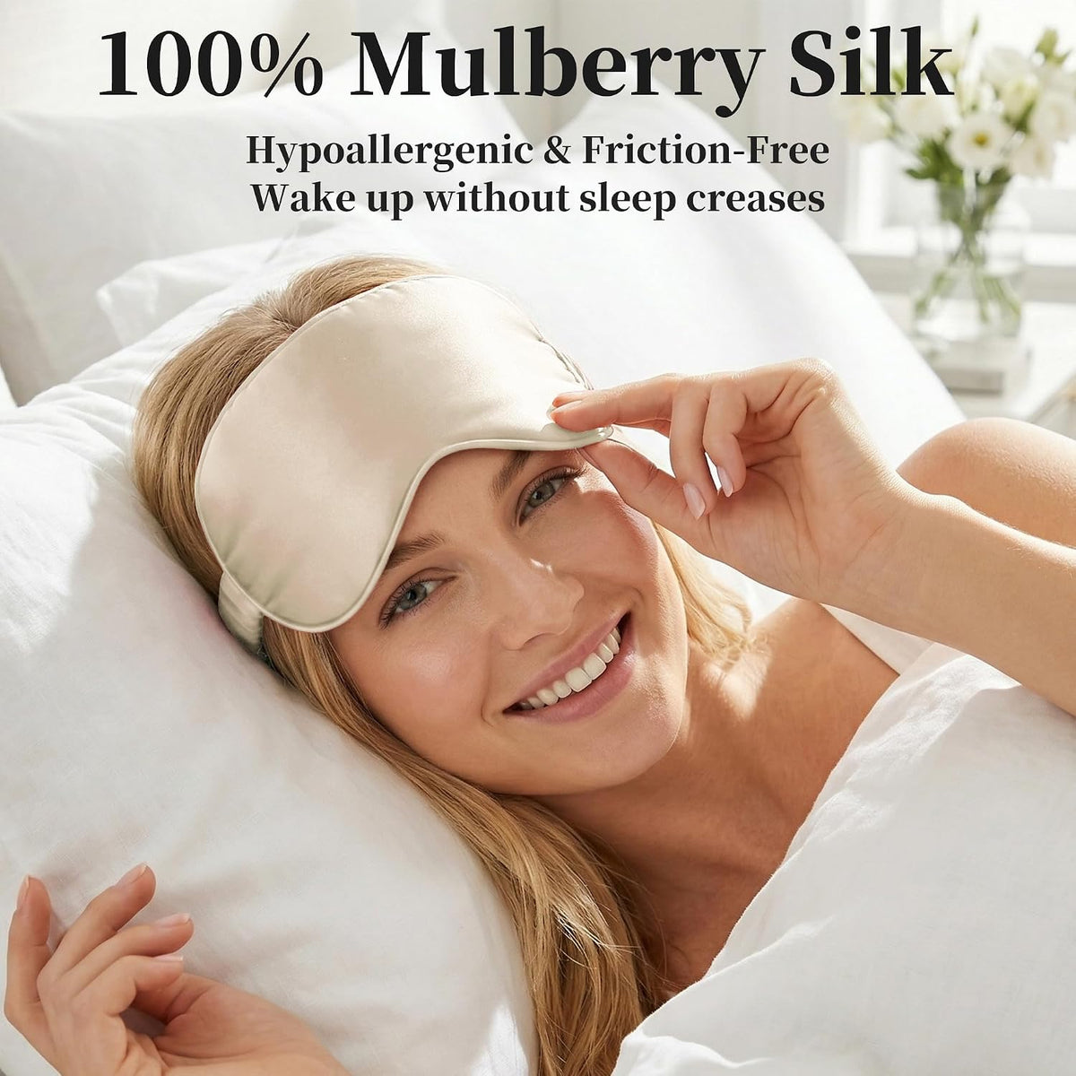 ZLYC 100% Mulberry Silk Sleep Mask Light Blocking Blindfold, Solid Beige