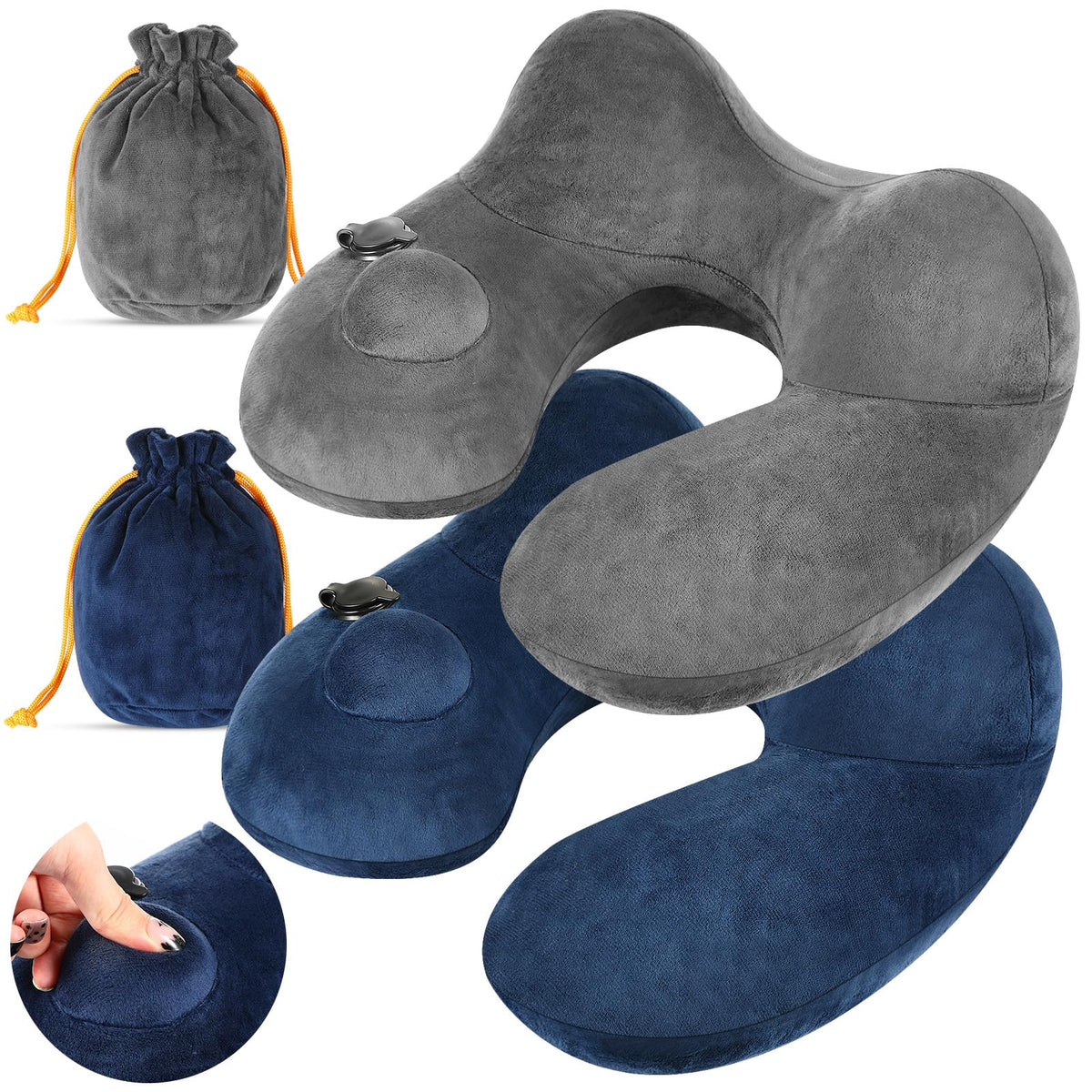 Xtinmee 2pcs Self-Inflatable Pillow with Compact Bag, Gray, Blue
