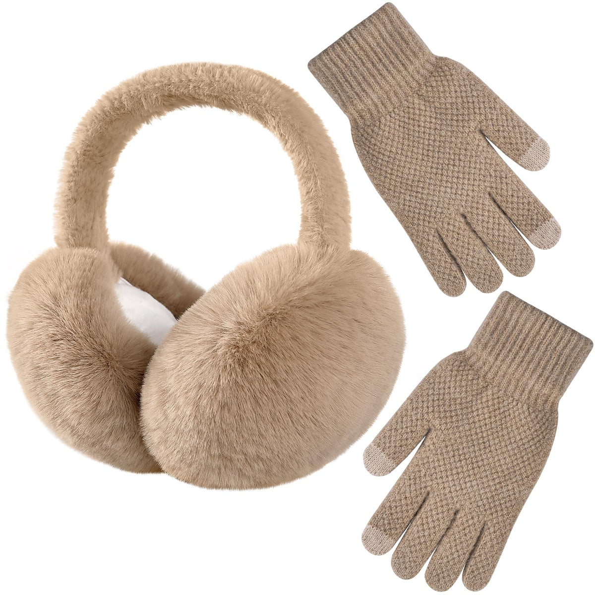 Pleneal Winter Foldable Ear Muffs with Touchscreen Gloves for Women