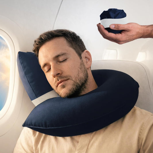 CANDY CANE Inflatable Airplane Travel Pillow, Supports Head, Neck & Chin