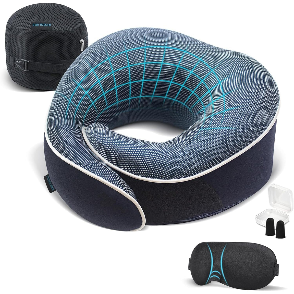 Proglobe Travel Neck Pillow for Airplanes, Long Haul Flight Kit, Grey