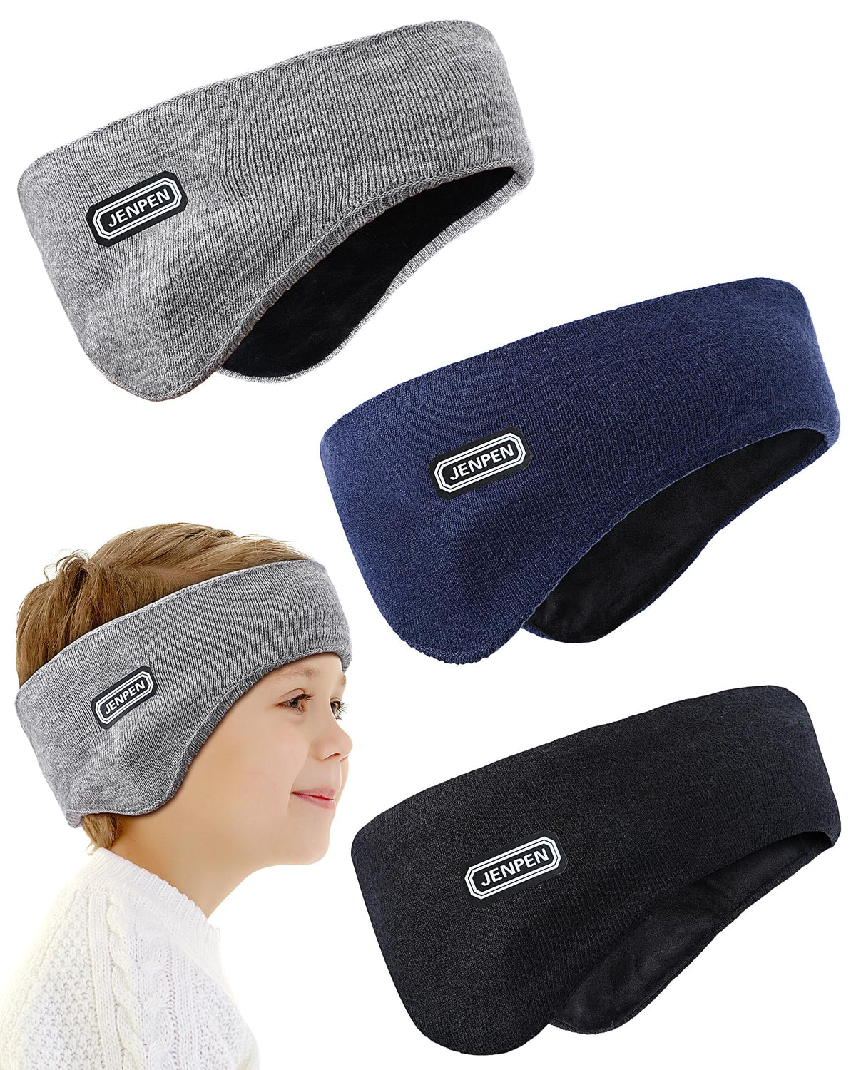 JenPen 3 Pcs Double-layer Ear Warmer Headbands for Kids
