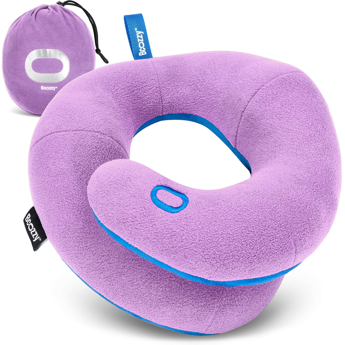 BCOZZY Travel Neck Pillow for Airplane - Patented Head, Neck & Chin Support. Soft, Adjustable Pillow for Comfortable Resting on Long Flights, Car Rides & Recliners. Washable, Carry Bag, Large, Navy